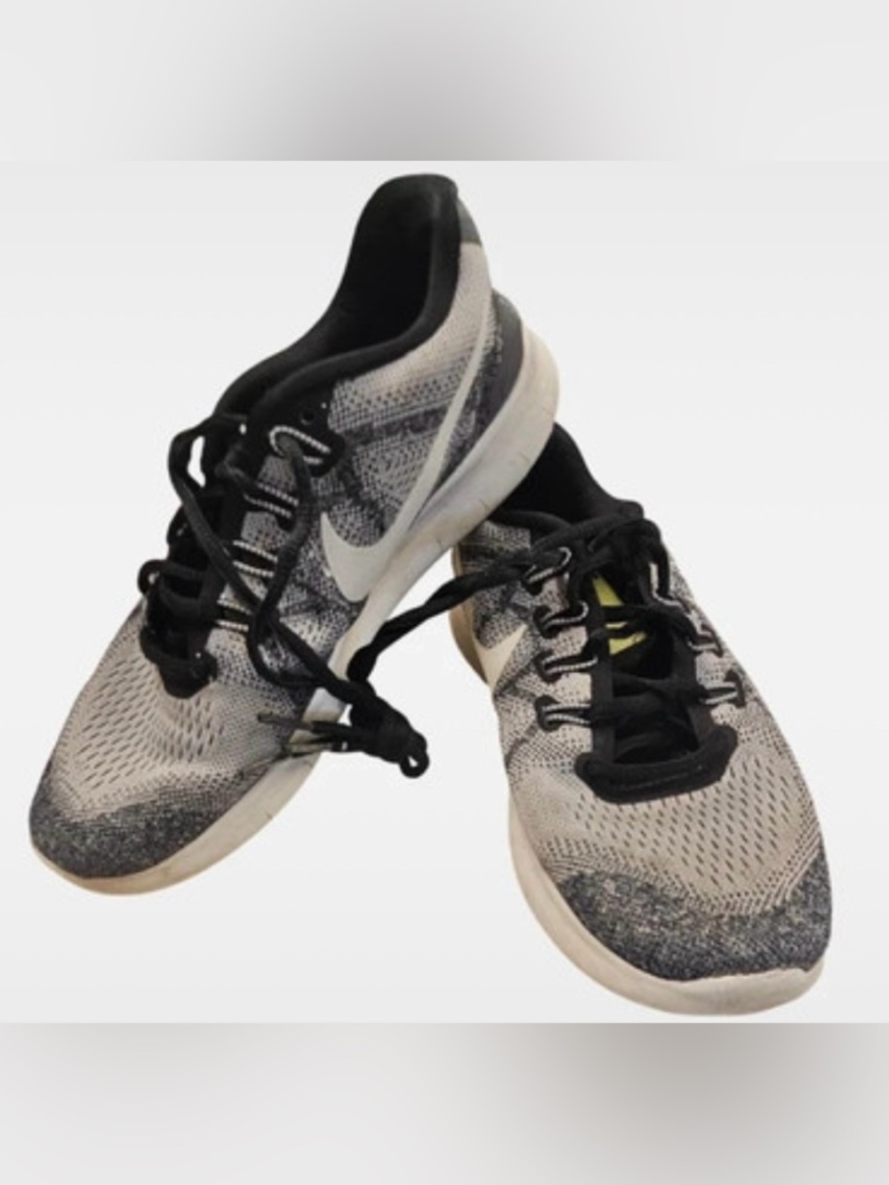 Nike Grey and Black Knit Running Shoes with White Swoosh